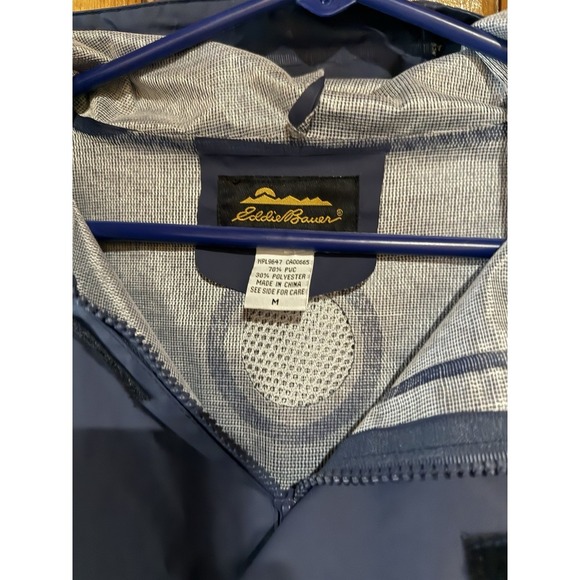 Eddie Bauer Hooded Raincoat Size Medium Men's Navy‎ Full Zip Up - Picture 5 of 5